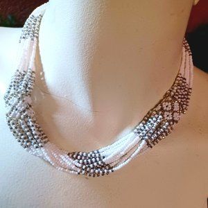 Multi strand glass beaded necklace